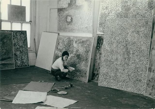 Yayoi Kusama as a child, drawing her first paintings
